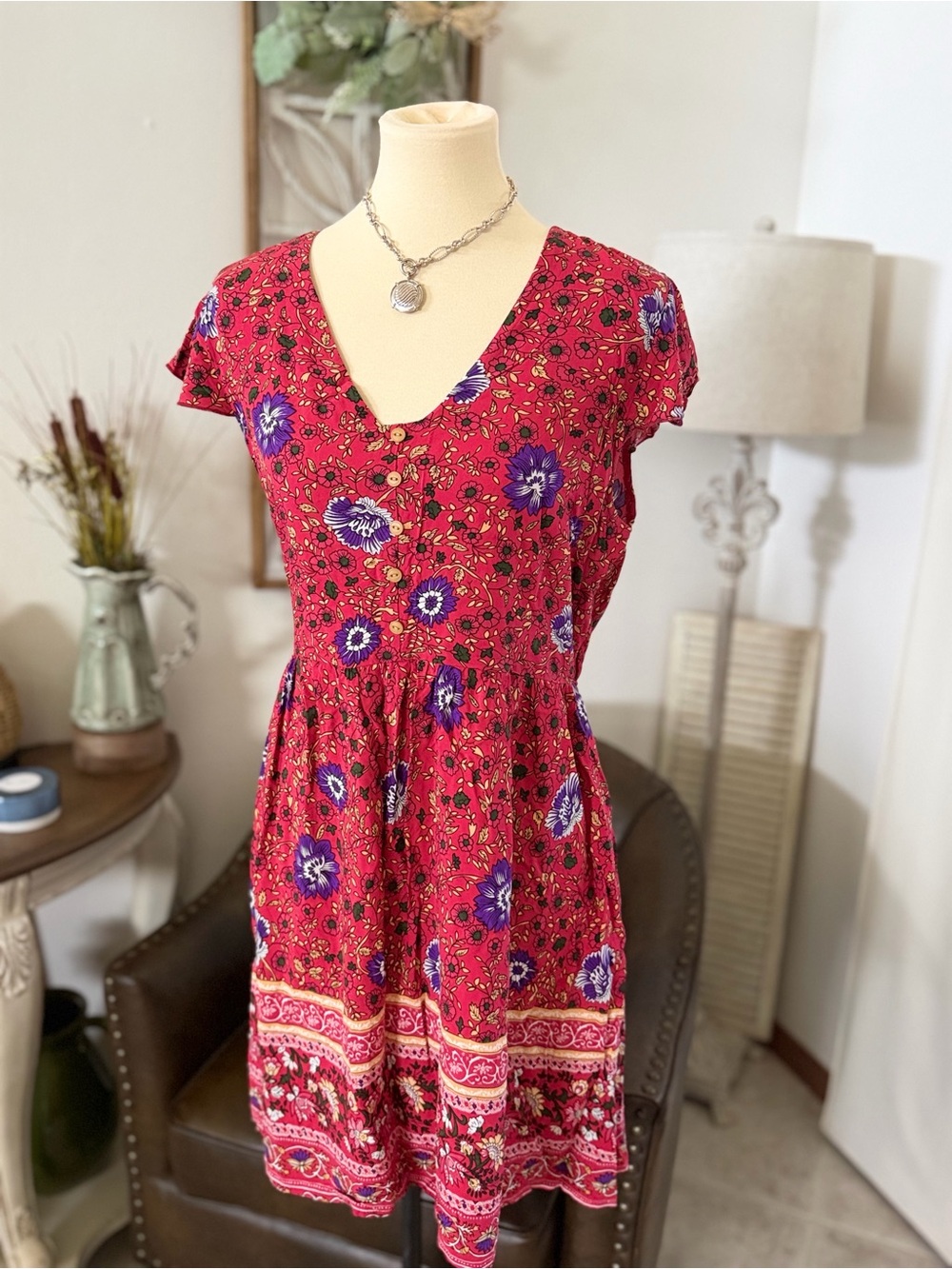 Boho print in red sun dress size medium